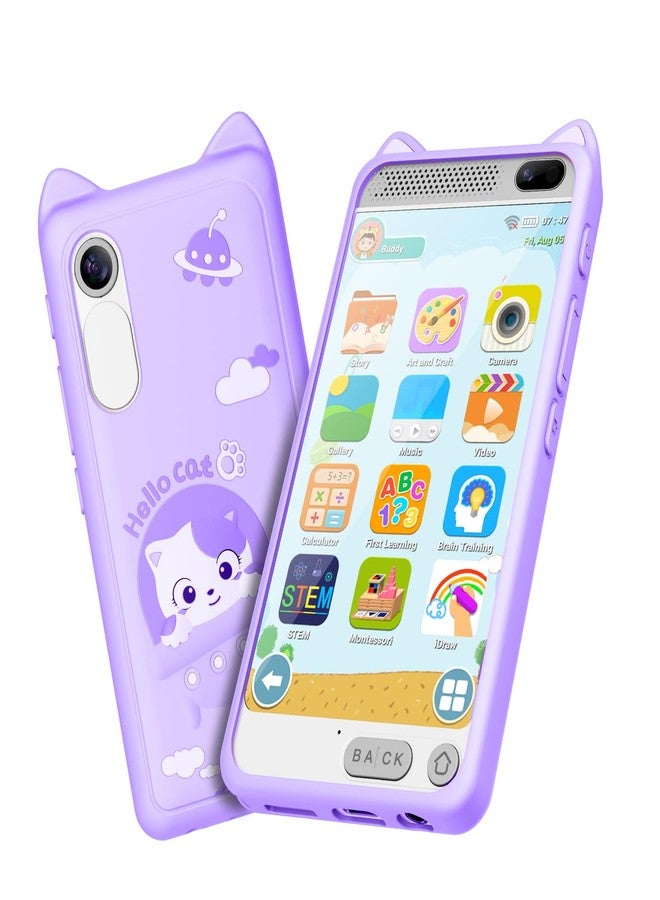 E teacher Toys Kids Smartphone, 3.97" Screen Dual Camera Kids Toys Phone with Music Player, 2000mA Toddler Toy Learning Phone with Games, Front Camera, Pretend Play Smartphone（Purple） - Image 1